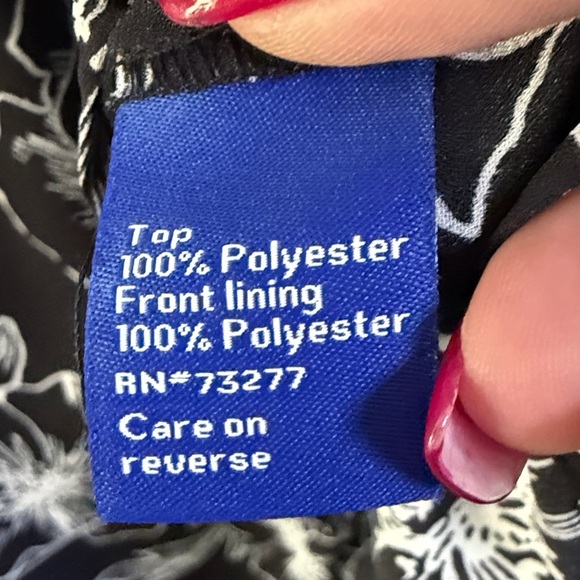 Apt. 9 Black & White Floral Print Blouse Faux Wrap 3/4 Tie Cuff Sleeves Sz L - Picture 6 of 10